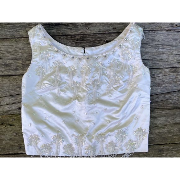 Vintage 1960s Satin Silk glass dangle Bead  Formal Top Tank Hong Kong - Picture 7 of 16